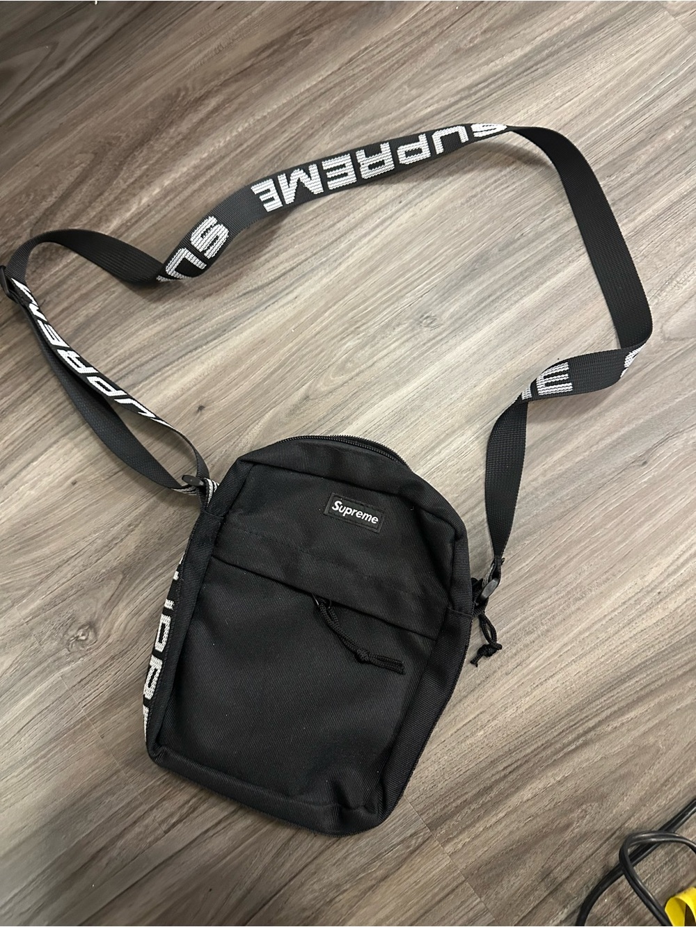 Supreme Black Crossbody Shoulder Pouch with Logo Strap